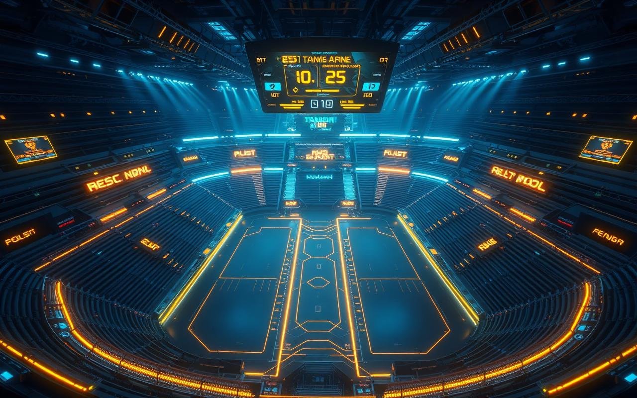 Competitive multiplayer arena scene with dramatic lighting